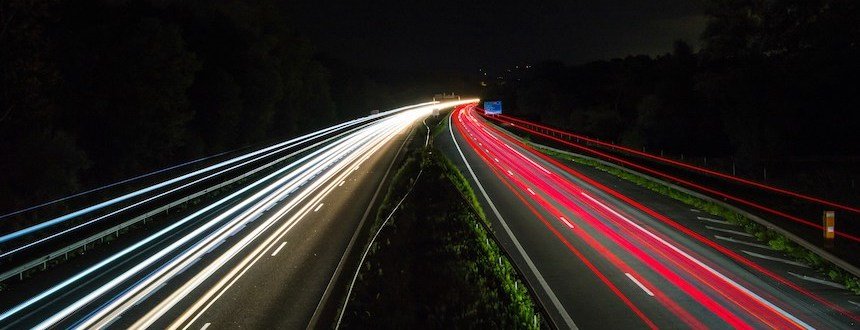 North of Lyon, a night view of a motorway with high traffic
