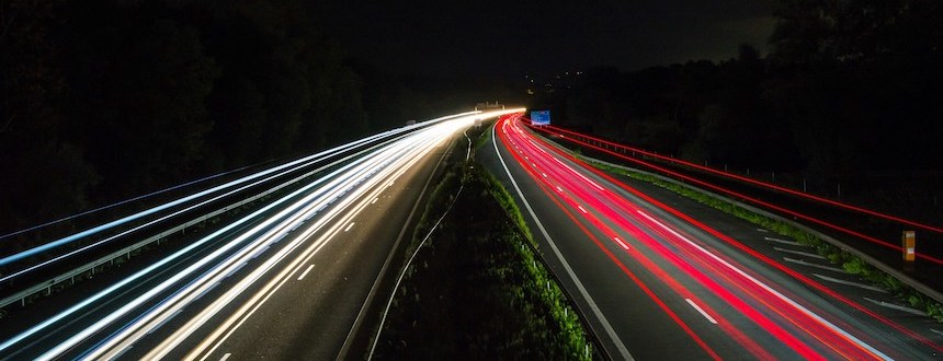 North of Lyon, a night view of a motorway with high traffic